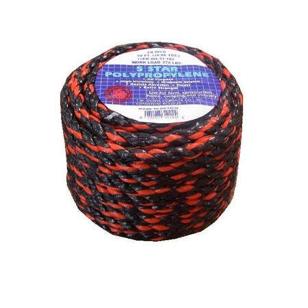 T.W. Evans Cordage Co. 1/2. x 100 ft. California Truck Rope Polypro Black and Orange 31-133
